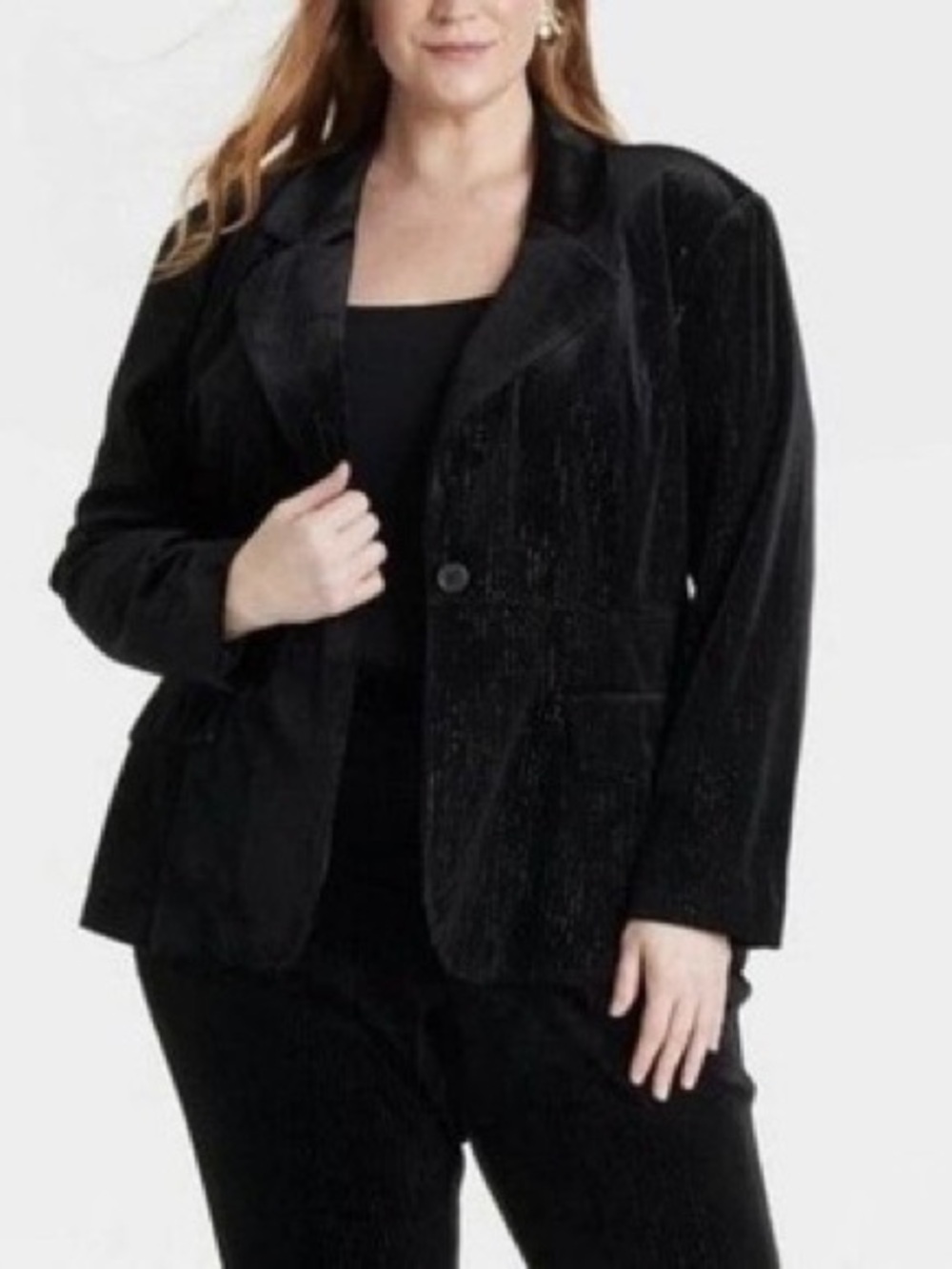 NWT Ava & Viv Black Velvet Metallic Pinstripe Blazer 1X